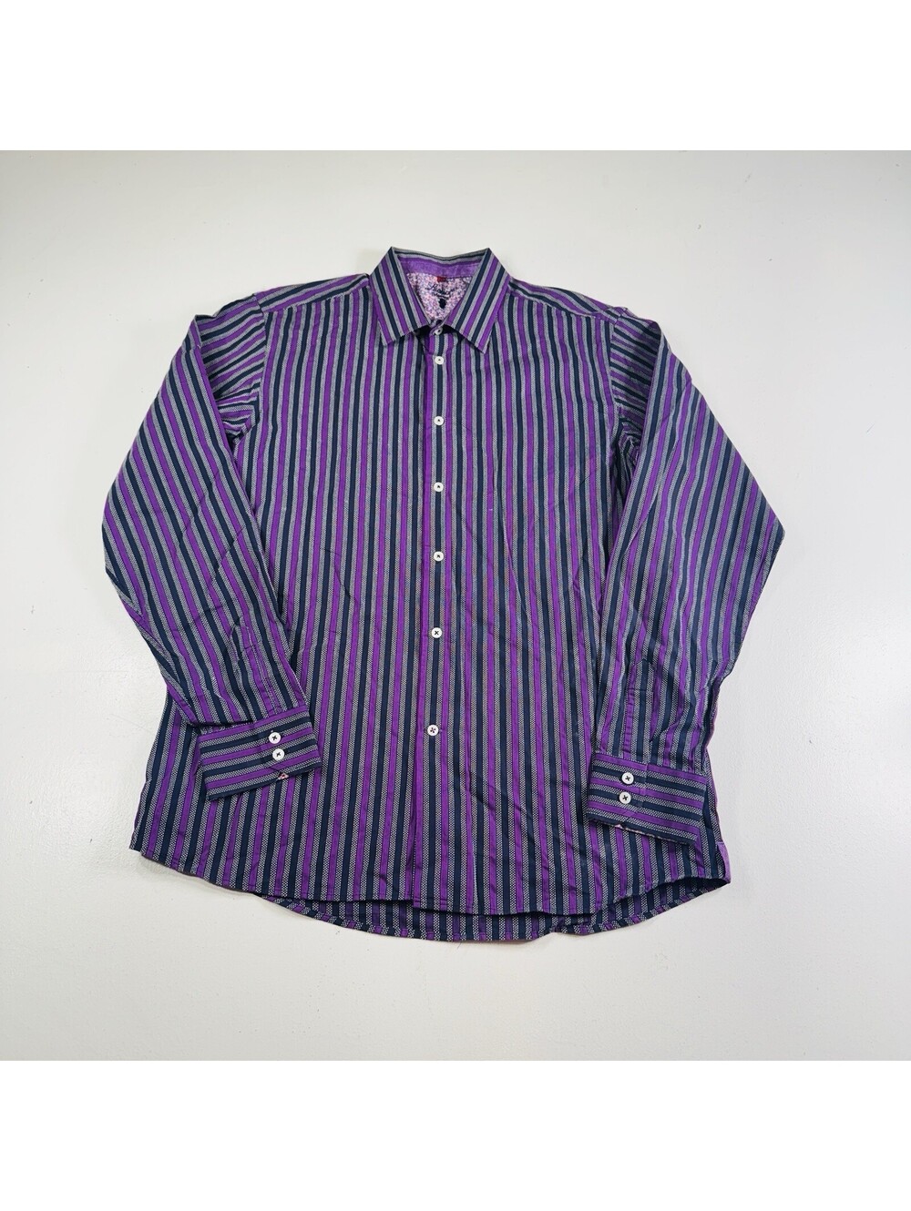 Luciano Visconti Button Down Shirt L/S Purple Striped Men’s Size Small